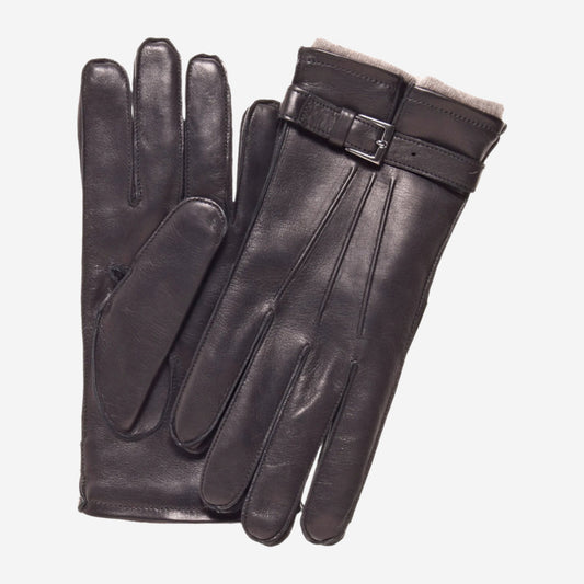 CC3239 (black) - Men's Italian cashmere lined lambskin gloves with belt