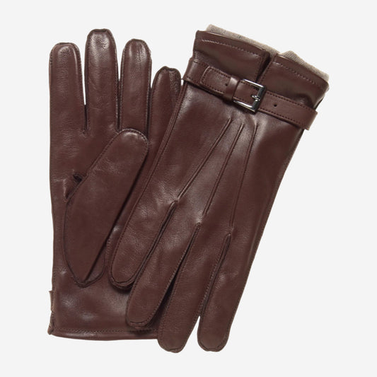 CC3239 (brown) - Men's Italian cashmere lined lambskin gloves with belt
