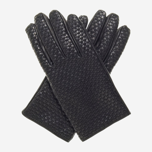 CC3339 (black) - Men's woven leather gloves with cashmere lining