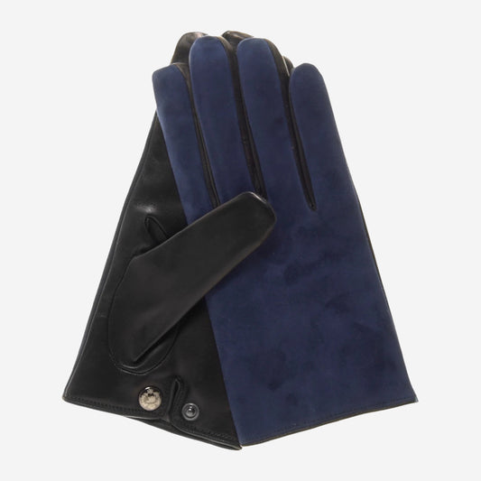 CC3414 (blue/black) - Men's suede and lambskin gloves with cashmere lining with snap