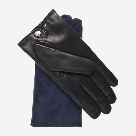 CC3414 (blue/black) - Men's suede and lambskin gloves with cashmere lining with snap