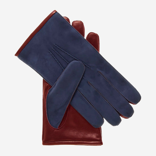 CC3434 (blue/cordovan) - Men's suede and lambskin gloves with cashmere lining