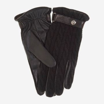 CC3510 (black) - Men's Italian cable knit cashmere and leather winter gloves