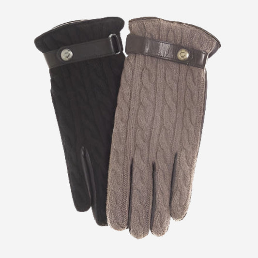 CC3510 (brown) - Men's Italian cable knit cashmere and leather winter gloves