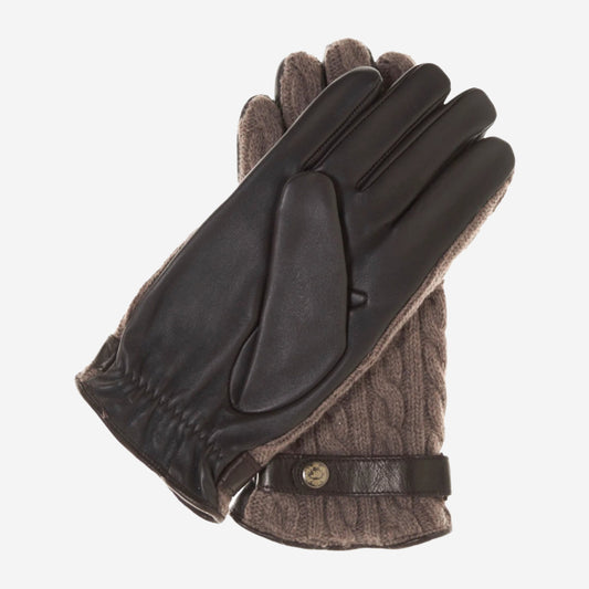 CC3510 (brown) - Men's Italian cable knit cashmere and leather winter gloves