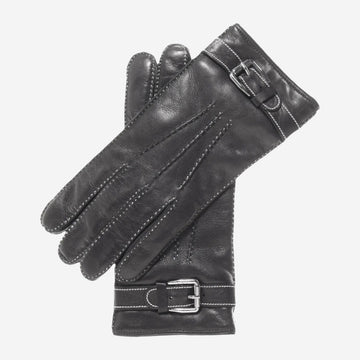 CC3905 (noir) - Gants en cuir pour homme, doublés cachemire italien, avec bordure en peau lainée