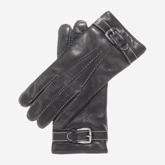 CC3905 (black) - Men's Italian Cashmere Lined Leather Gloves With Shearling Cuff