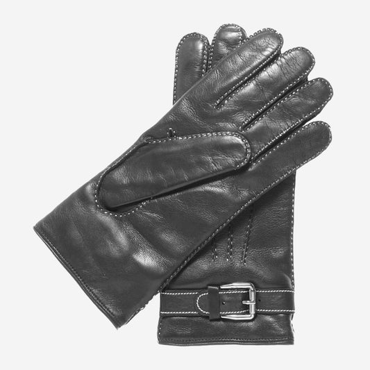 CC3905 (black) - Men's Italian Cashmere Lined Leather Gloves With Shearling Cuff