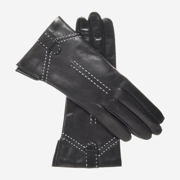 CC4005 (black) - Women's Italian Cashmere Lined Leather Gloves with Decorative Stitching