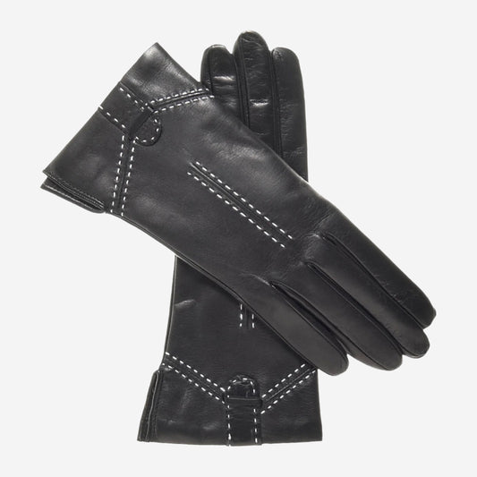 CC4005 (Schwarz) - Italienische Damen Lederhandschuhe mit Kaschmirfutter und Ziernaht