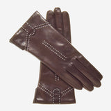 CC4005 (brown) - Women's Italian Cashmere Lined Leather Gloves with Decorative Stitching