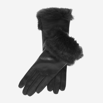 CC4009 (Schwarz) - Winter-Lederhandschuhe für Damen mit italienischem Kaninchenfellstulpen