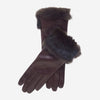 CC4009 (marron) - Gants d'hiver en cuir avec manchette en fourrure de lapin italienne pour femmes
