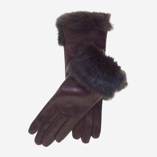 CC4009 (brown) - Women's Italian Rabbit Fur Cuff Winter Leather Gloves