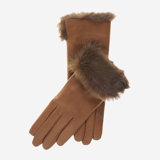 CC4009 (camel) - Women's Italian Rabbit Fur Cuff Winter Leather Gloves