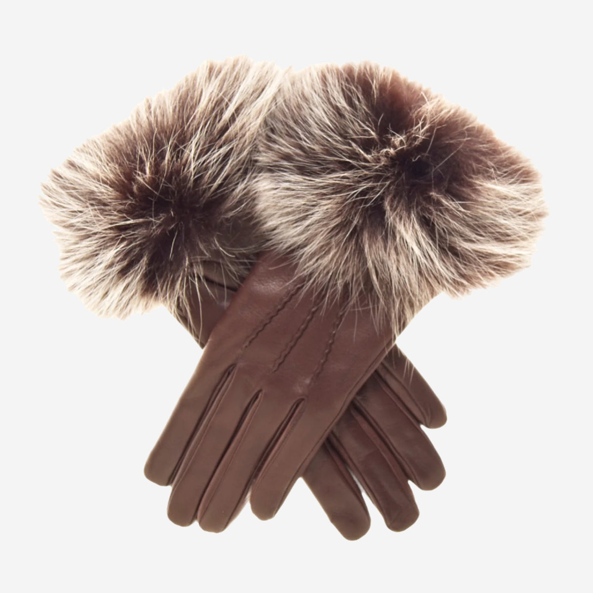 Women's Leather Gloves - Italian Fox Fur Cuff - Cashmere Lining