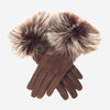 CC4066 (marron) - Gants en cuir doublés cachemire pour femme avec poignets en fourrure de renard italienne
