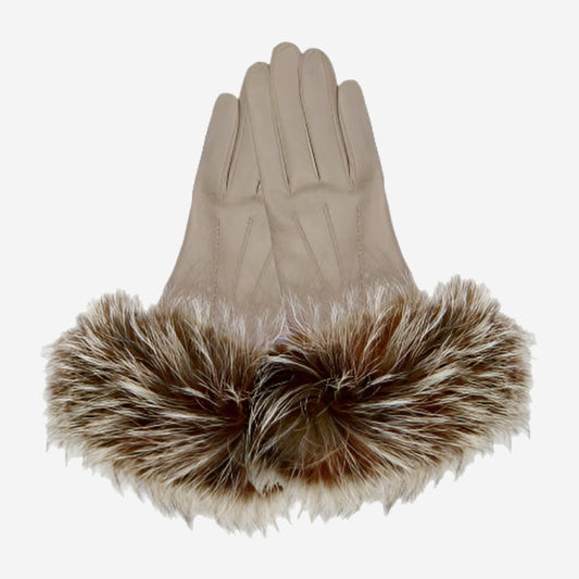 CC4066 (taupe) - Women's Italian Fox Fur Cuff Cashmere Lined Leather Gloves