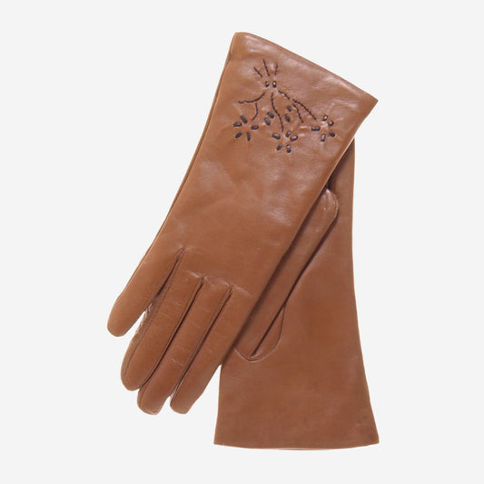 CC4101 (brown) - Women's Italian Cashmere Lined Leather Gloves with Floral Accents