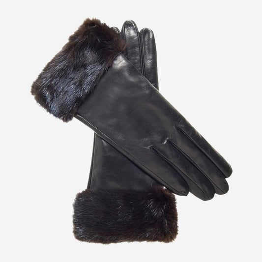 CC4127 (black) - Women's Italian Cashmere Lined 4-Button Length Gloves with Mink Cuff