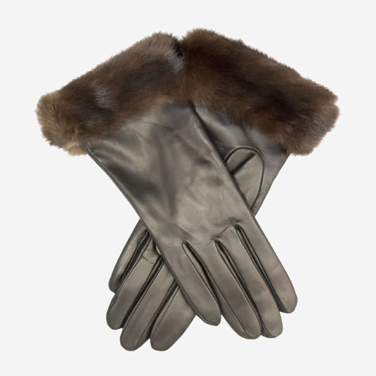 CC4127 (black) - Women's Italian Cashmere Lined 4-Button Length Gloves with Mink Cuff
