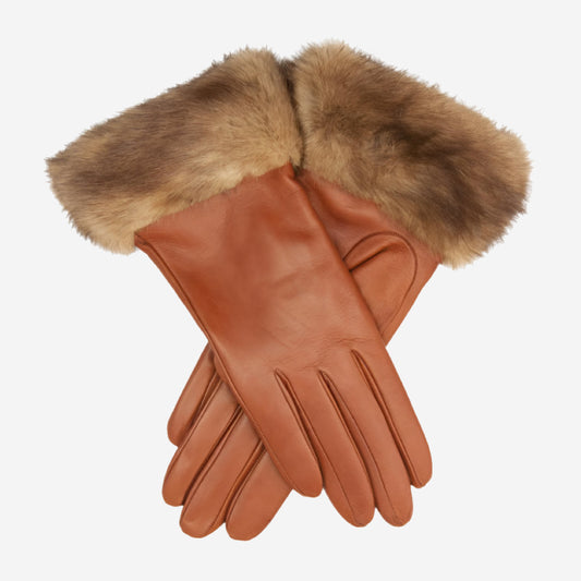 CC4127 (brown) - Women's Italian Cashmere Lined 4-Button Length Gloves with Mink Cuff