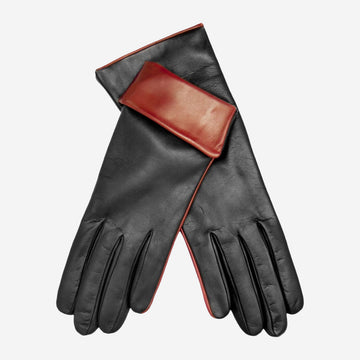 CC4141 (black) - Women's Cashmere Lined Leather Gloves with Contrast Cuff