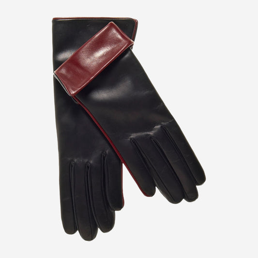 CC4141 (black) - Women's Cashmere Lined Leather Gloves with Contrast Cuff