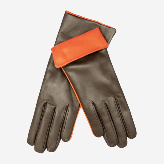CC4141 (brown) - Women's Cashmere Lined Leather Gloves with Contrast Cuff