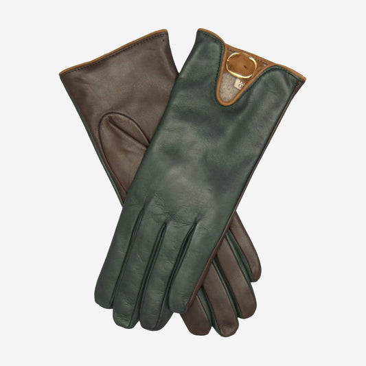 CC4160 (forest/brown) - Women's Cashmere Lined Leather Gloves with Buckle