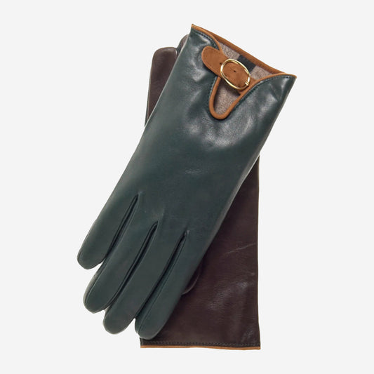 CC4160 (forest/brown) - Women's Cashmere Lined Leather Gloves with Buckle