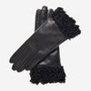 CC4172 (black/silver) - Women's Cashmere Lined Leather Gloves with Persian Lamb Cuffs