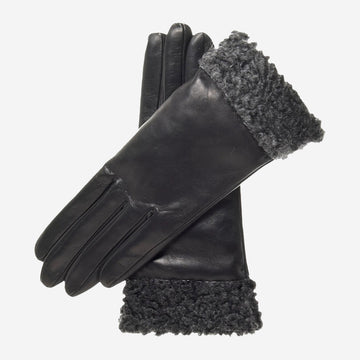 CC4172 (black) - Women's Cashmere Lined Leather Gloves with Persian Lamb Cuffs