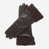 CC4172 (marron) - Gants en cuir doublés cachemire pour femme avec manchettes en agneau de Perse