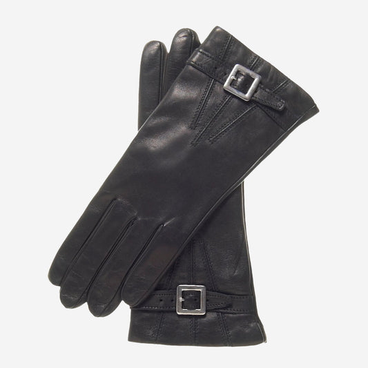 CC4201 (black) - Women's Italian Cashmere Lined Leather Gloves with Buckle