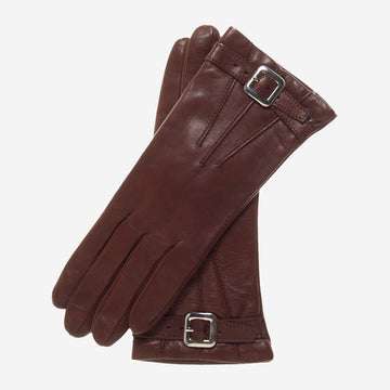 CC4201 (brown) - Women's Italian Cashmere Lined Leather Gloves with Buckle