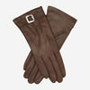 CC4201 (brown) - Women's Italian Cashmere Lined Leather Gloves with Buckle