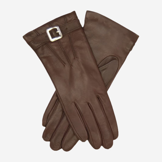 CC4201 (braun) – Damen-Lederhandschuhe mit Schnalle, italienisches Kaschmirfutter