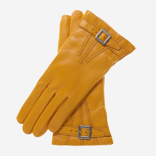 CC4201 (Kanariengelb) - Damen-Lederhandschuhe mit italienischem Kaschmirfutter und Schnalle
