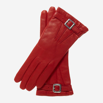 CC4201 (red) - Women's Italian Cashmere Lined Leather Gloves with Buckle