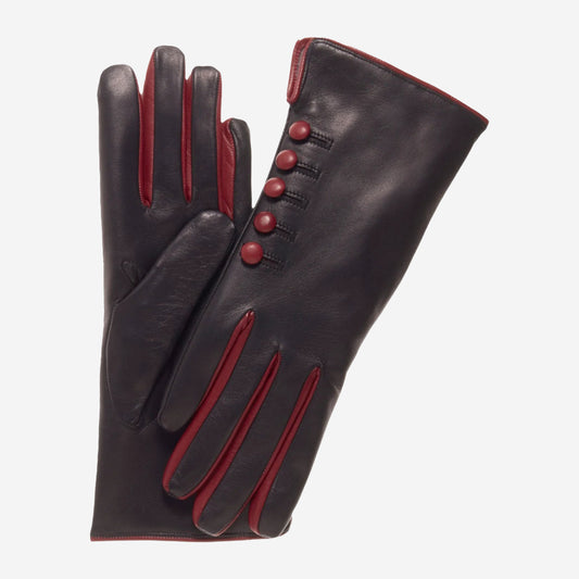 CC4213 (black/red) - Women's Italian Cashmere Lined Gloves with Buttons