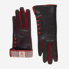 CC4213 (schwarz/rot) - Italienische Damen-Handschuhe mit Kaschmirfutter und Knöpfen