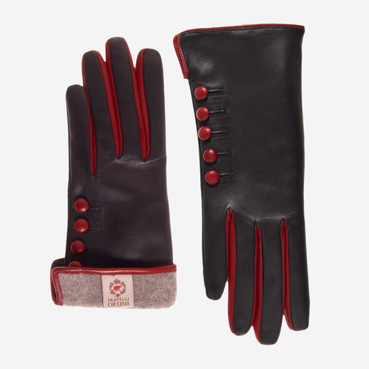 CC4213 (black/red) - Women's Italian Cashmere Lined Gloves with Buttons