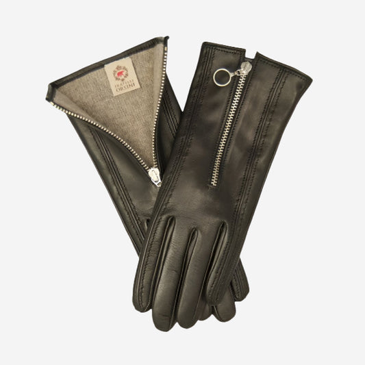 CC4243 (black) - Italian Cashmere Lined Gloves with Zippers