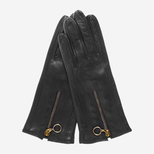 CC4243 (black) - Italian Cashmere Lined Gloves with Zippers