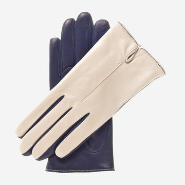 CC4313 (beige/blue) - Women's Two-Tone Italian Cashmere Lined Leather Gloves