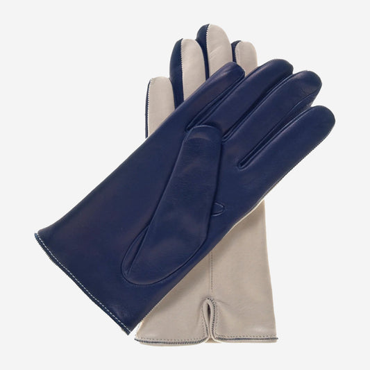 CC4313 (beige/blue) - Women's Two-Tone Italian Cashmere Lined Leather Gloves