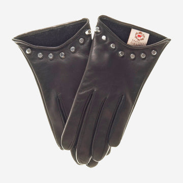 CC4391 (black) - Women's Italian Cashmere Lined Leather Gloves with Studs