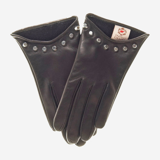 CC4391 (black) - Women's Italian Cashmere Lined Leather Gloves with Studs