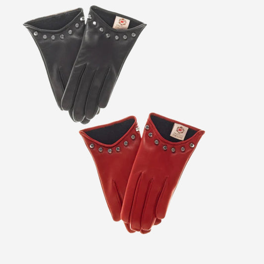 CC4391 (black) - Women's Italian Cashmere Lined Leather Gloves with Studs